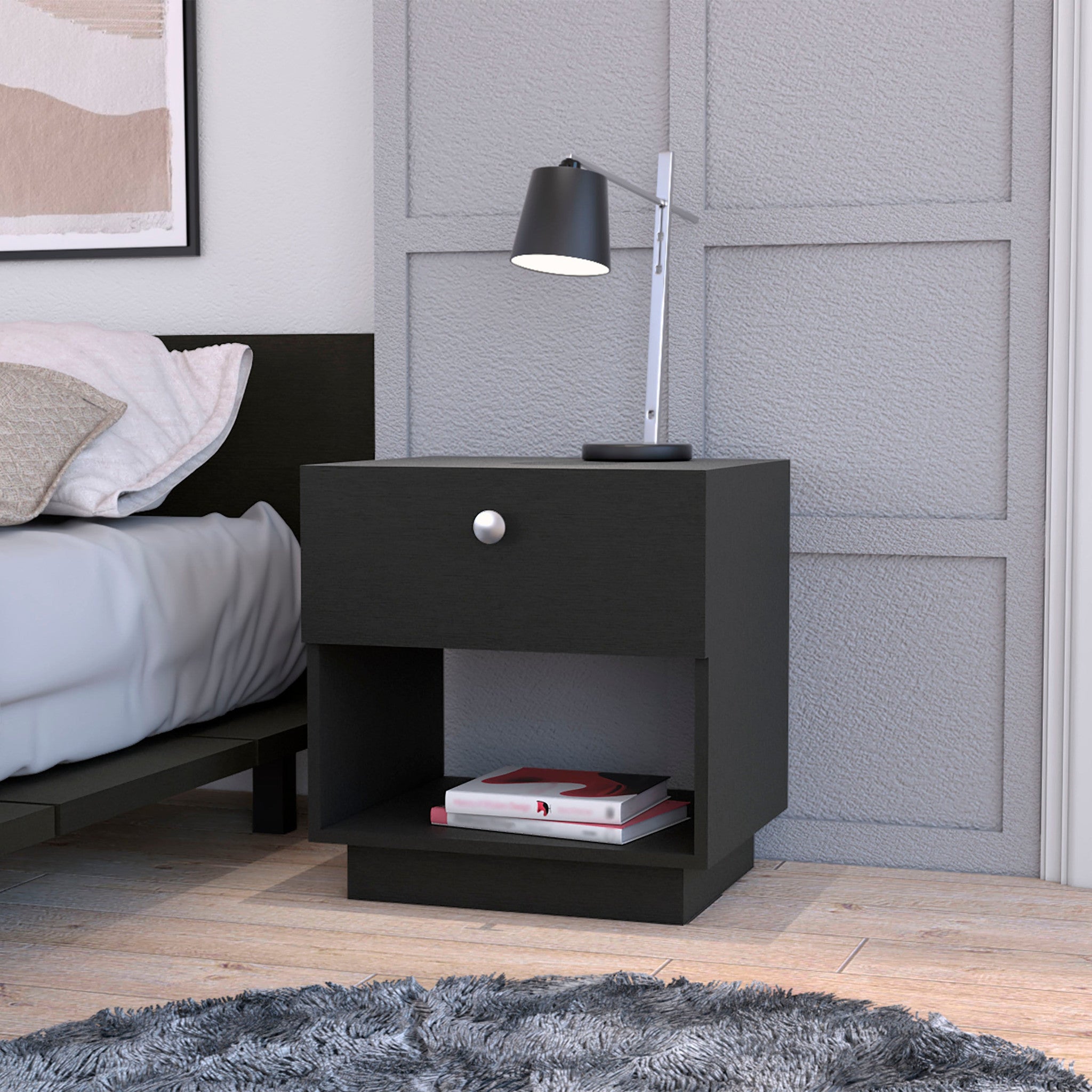 20 Black One Drawer Nightstand With Integrated Tech