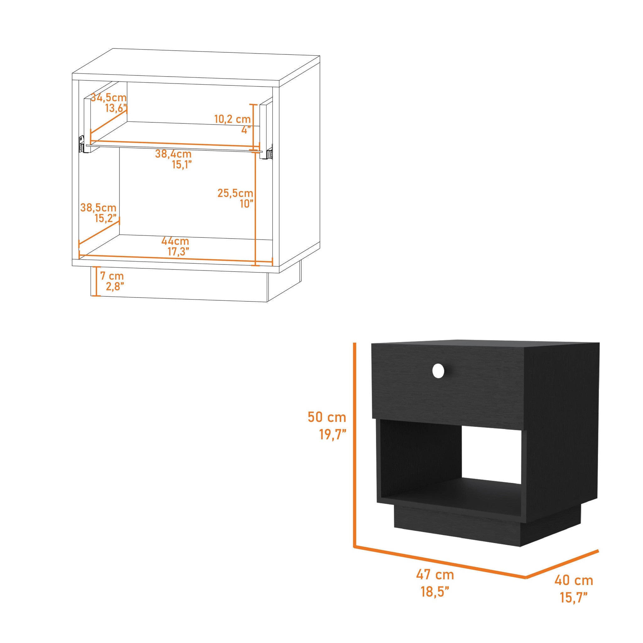 20 Black One Drawer Nightstand With Integrated Tech