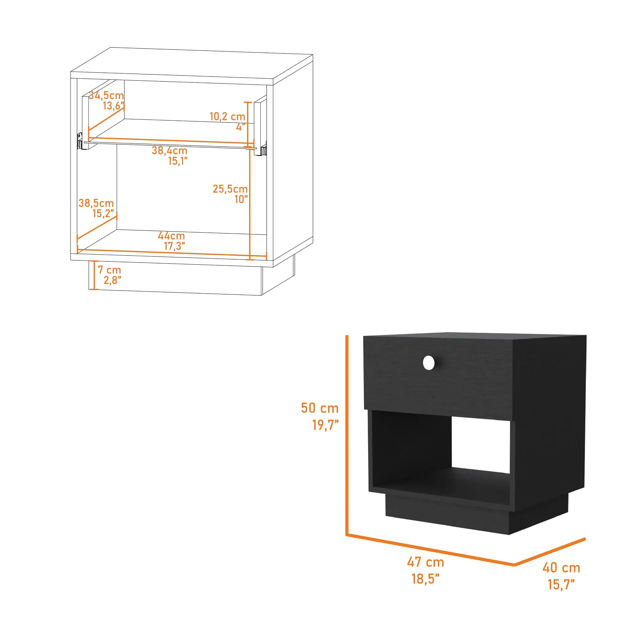 20 Black One Drawer Nightstand With Integrated Tech