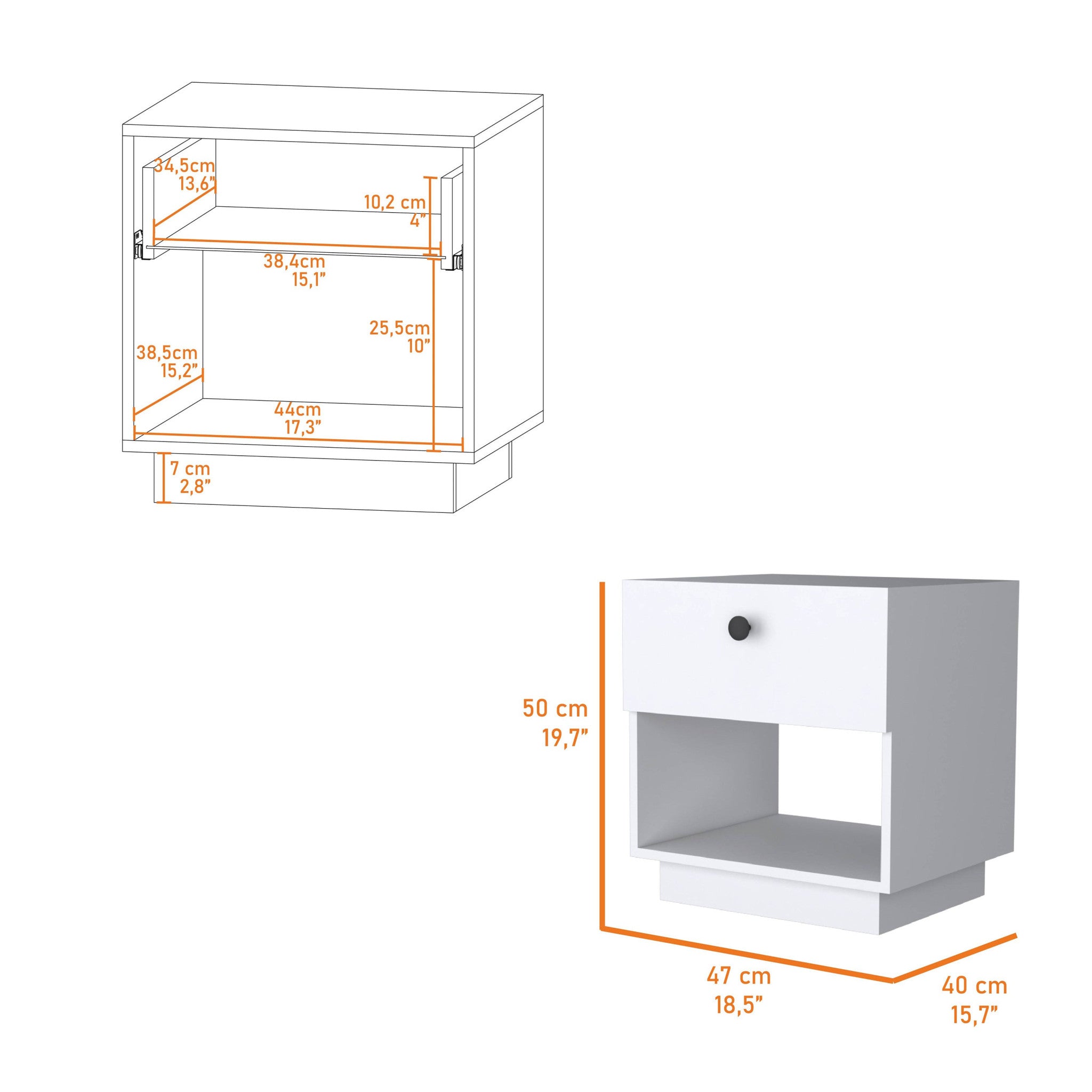 20 White One Drawer Nightstand With Integrated Tech