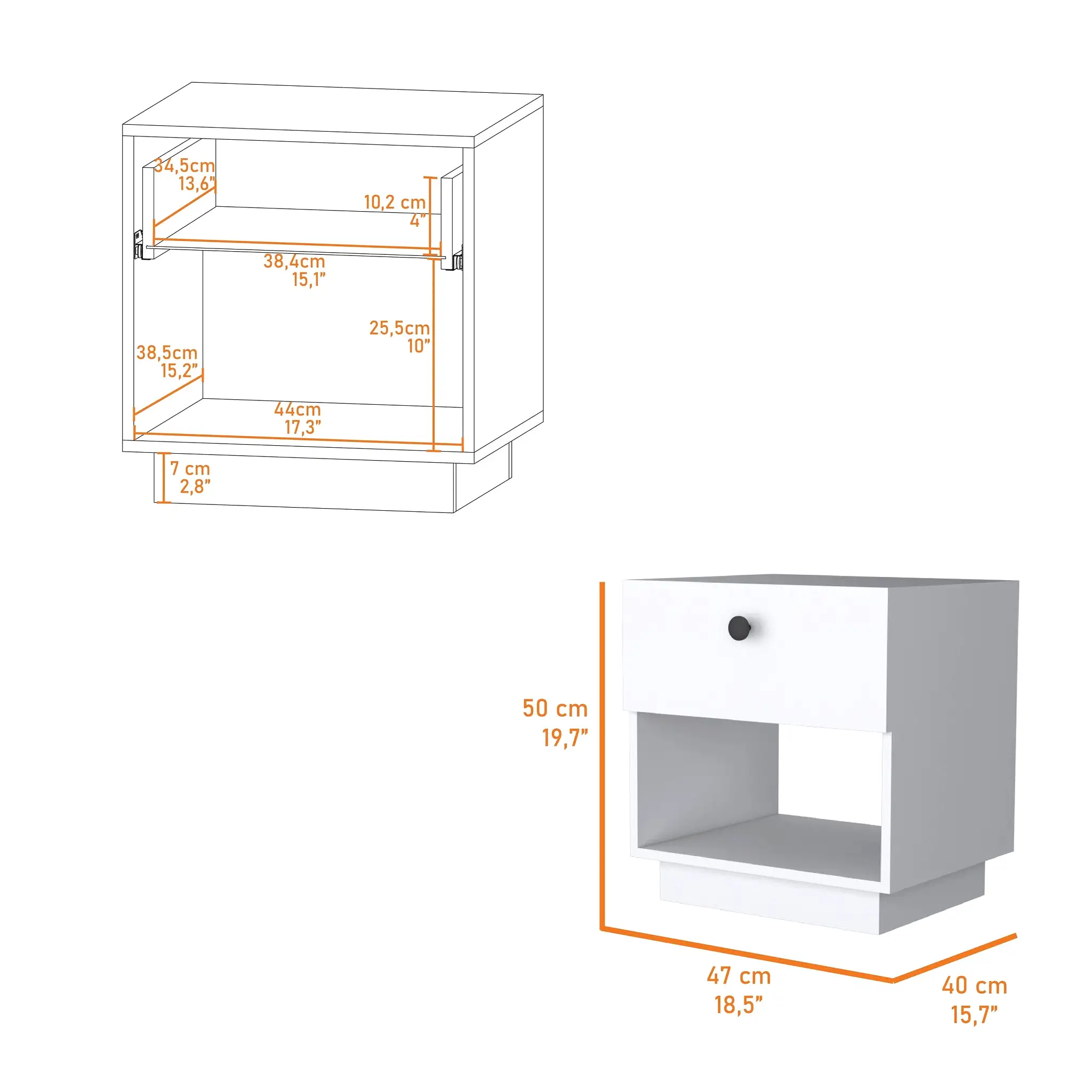 20 White One Drawer Nightstand With Integrated Tech