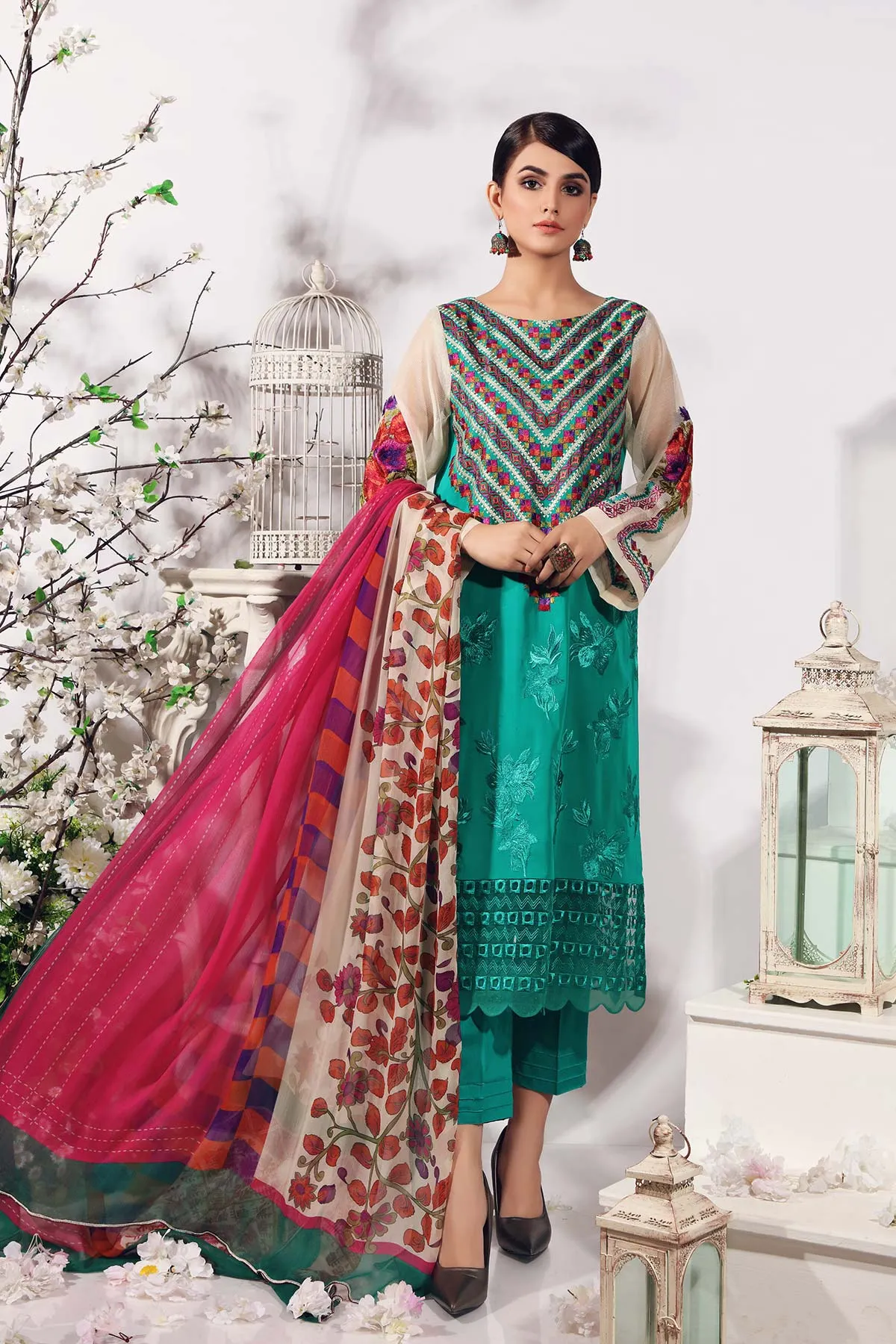 3-piece Unstitched Embroidered Swiss With Chiffon Dupatta CM-08