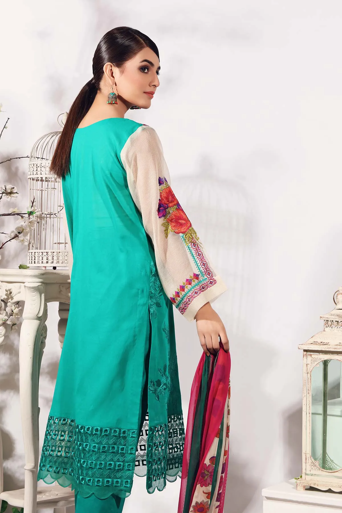 3-piece Unstitched Embroidered Swiss With Chiffon Dupatta CM-08