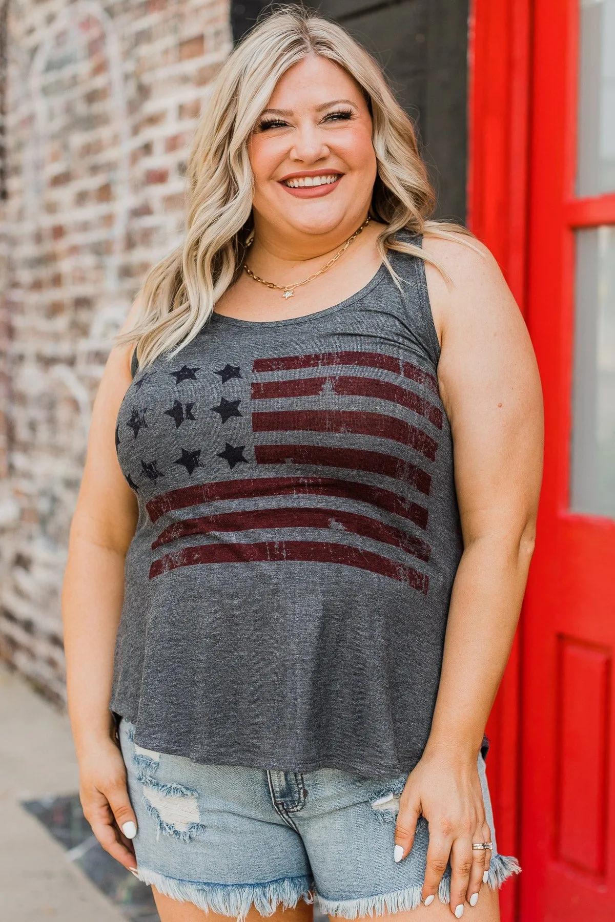 American Dream Graphic Tank Top- Charcoal