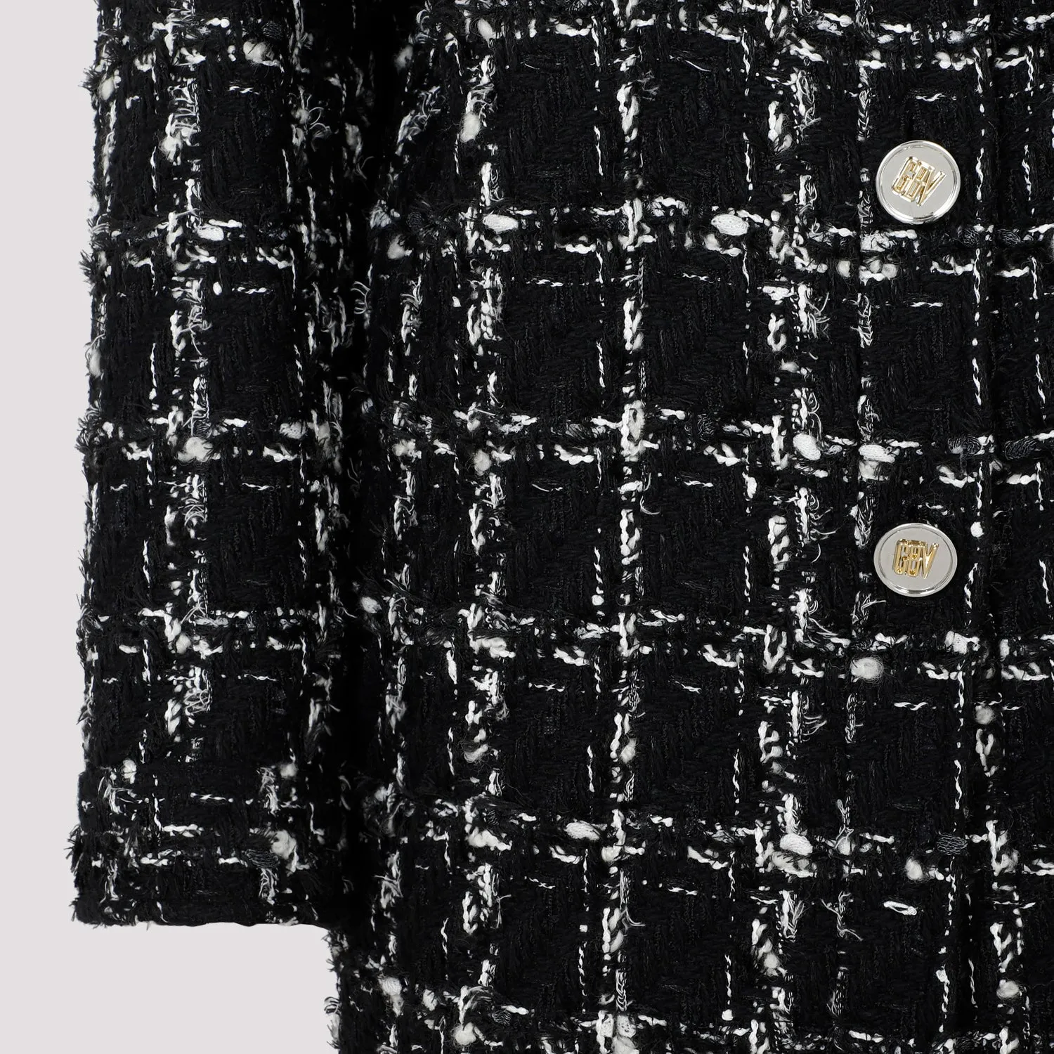 Black and White Checked bouclé Coat