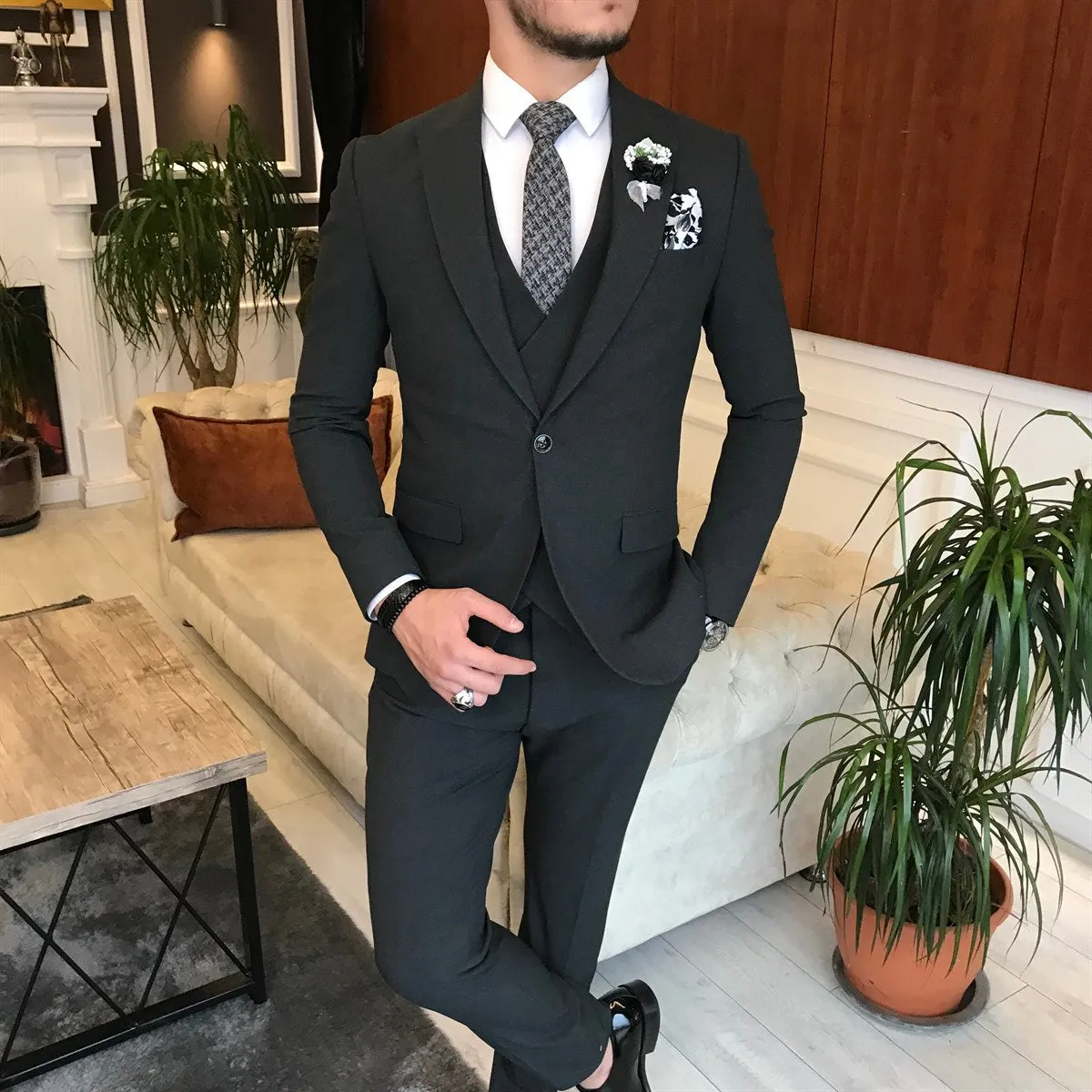 Bojoni Cagliari Grey Slim-Fit Suit 3-Piece