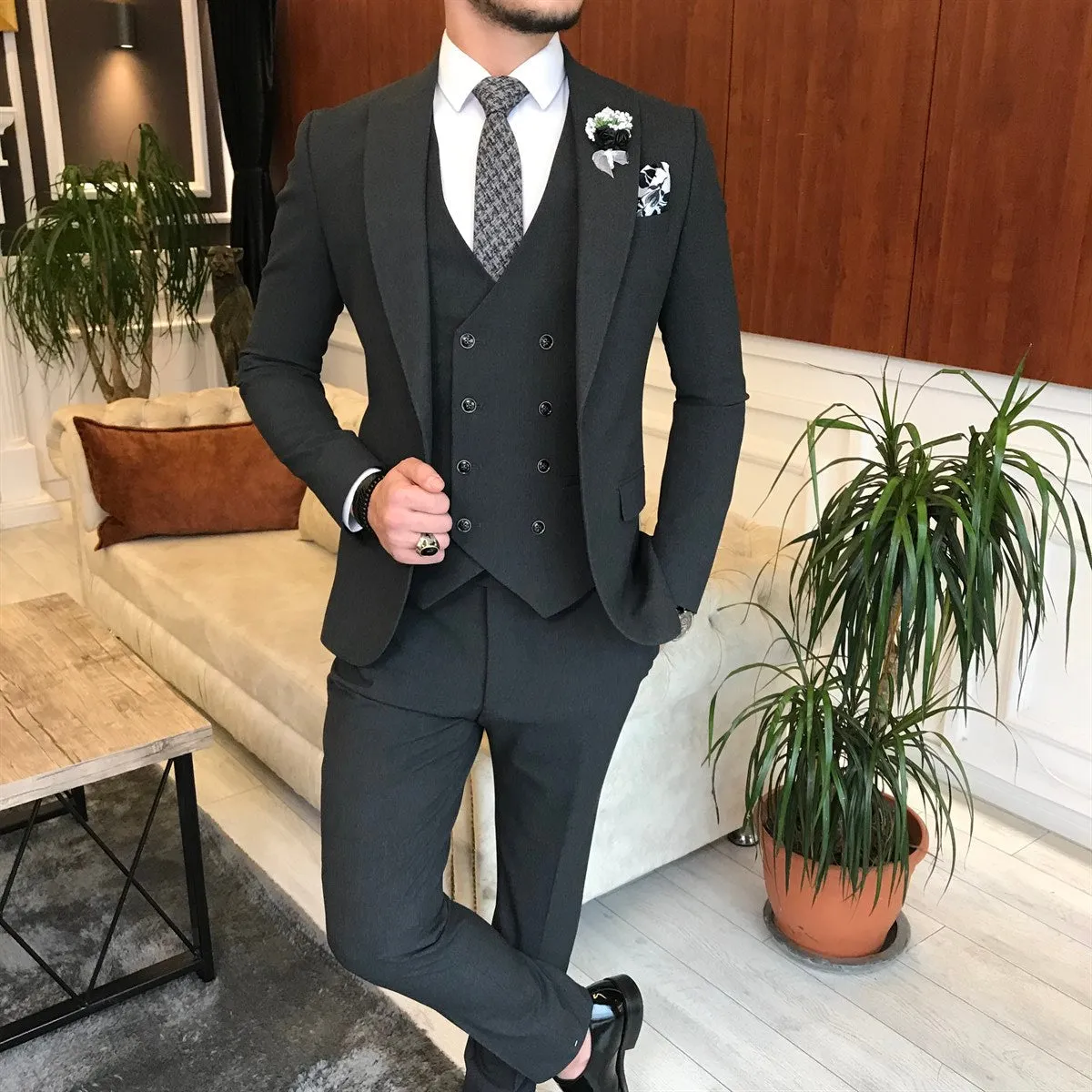 Bojoni Cagliari Grey Slim-Fit Suit 3-Piece