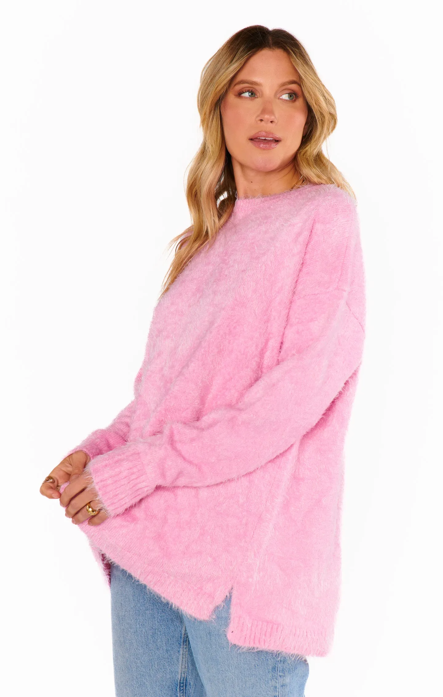 Bonfire Sweater ~ Pink Fuzzy Knit