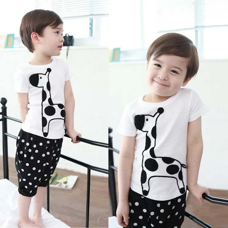 Boy Baby Animal Giraffe Print Tops ShirtDots Short Pants Costume 2pcs 2-6Year SM6