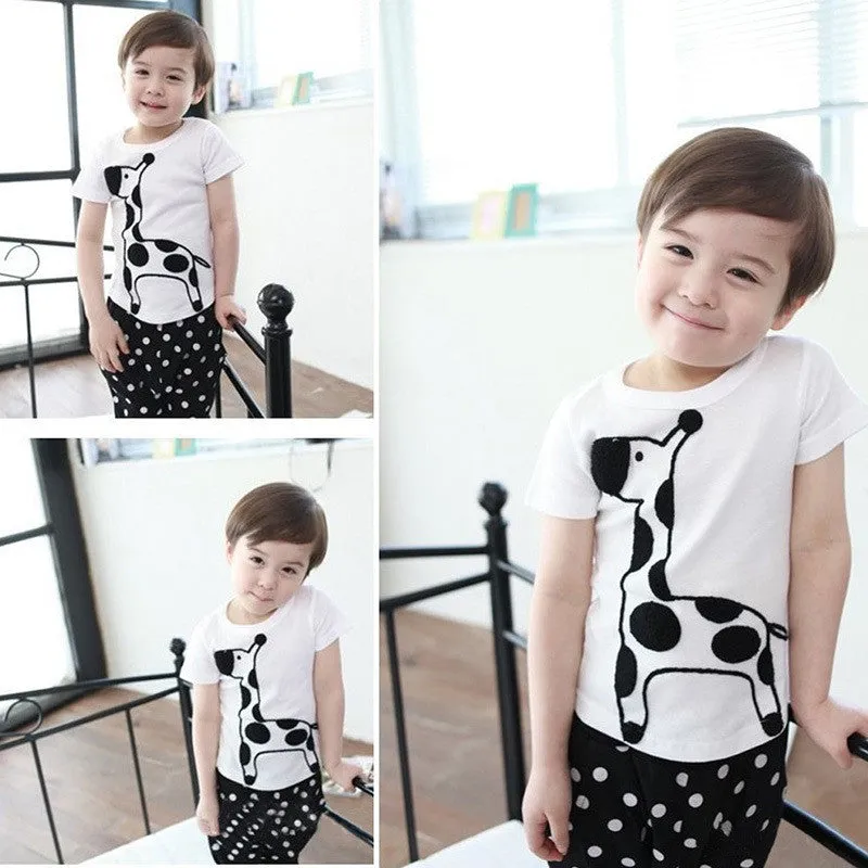 Boy Baby Animal Giraffe Print Tops ShirtDots Short Pants Costume 2pcs 2-6Year SM6