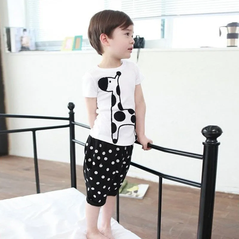 Boy Baby Animal Giraffe Print Tops ShirtDots Short Pants Costume 2pcs 2-6Year SM6