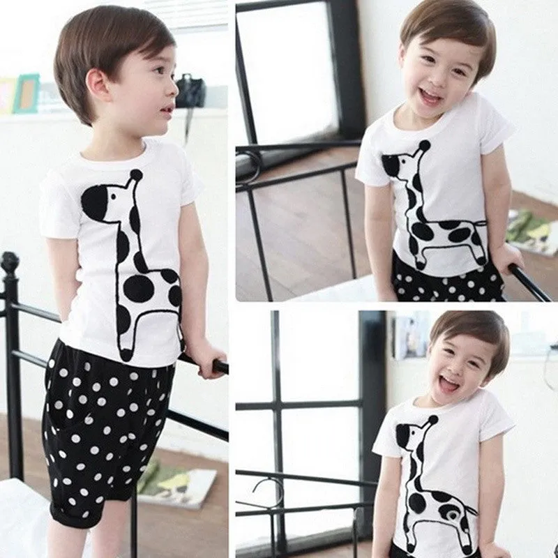 Boy Baby Animal Giraffe Print Tops ShirtDots Short Pants Costume 2pcs 2-6Year SM6