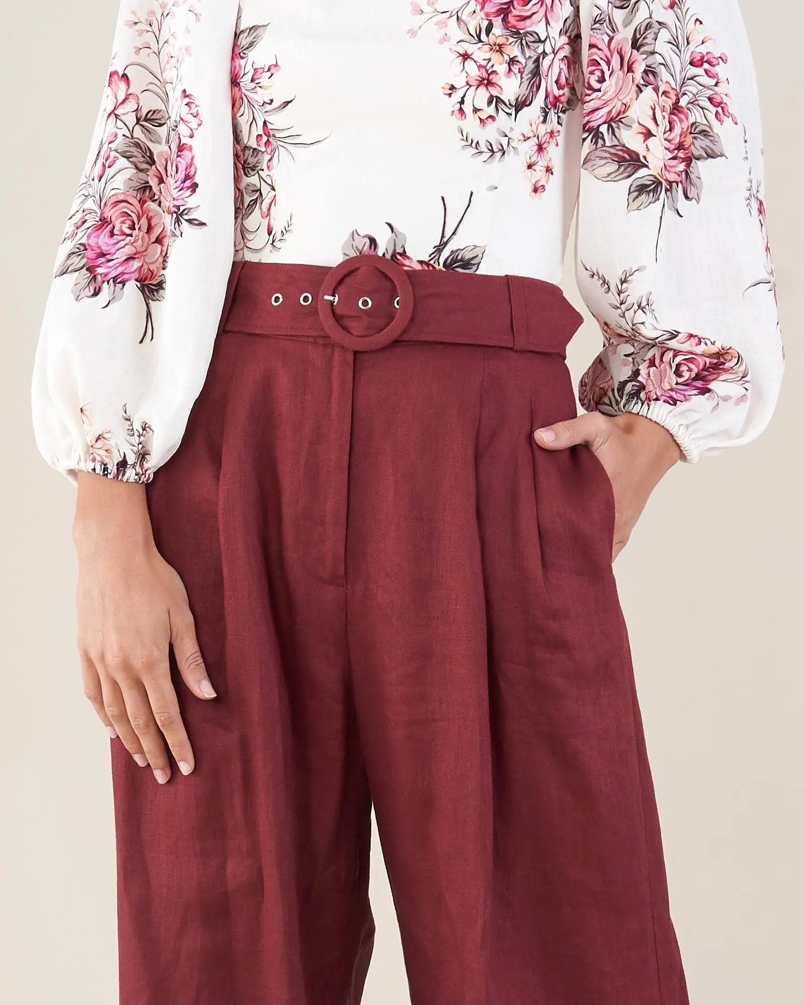 Bridgette Linen Pant - Merlot