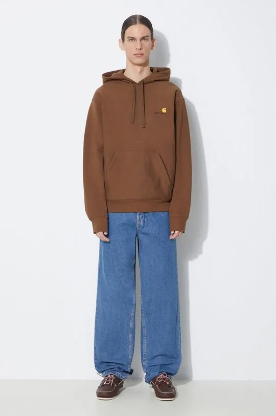 Carhartt WIP hooded sweatshirt American Script Sweat men's brown color hooded smooth I028279.1ZDXX