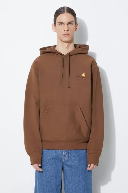 Carhartt WIP hooded sweatshirt American Script Sweat men's brown color hooded smooth I028279.1ZDXX