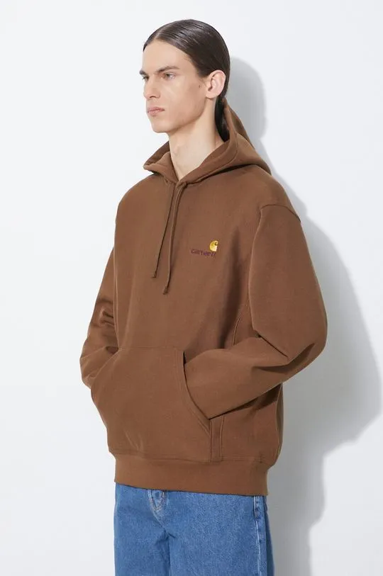 Carhartt WIP hooded sweatshirt American Script Sweat men's brown color hooded smooth I028279.1ZDXX