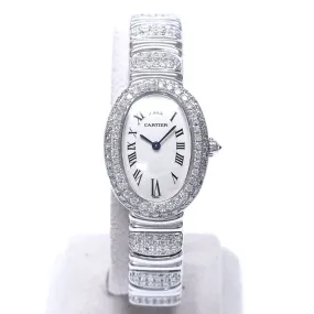 CARTIER BAIGNOIRE 23mm Quartz 18K WG 4.73TCW Diamond Watch