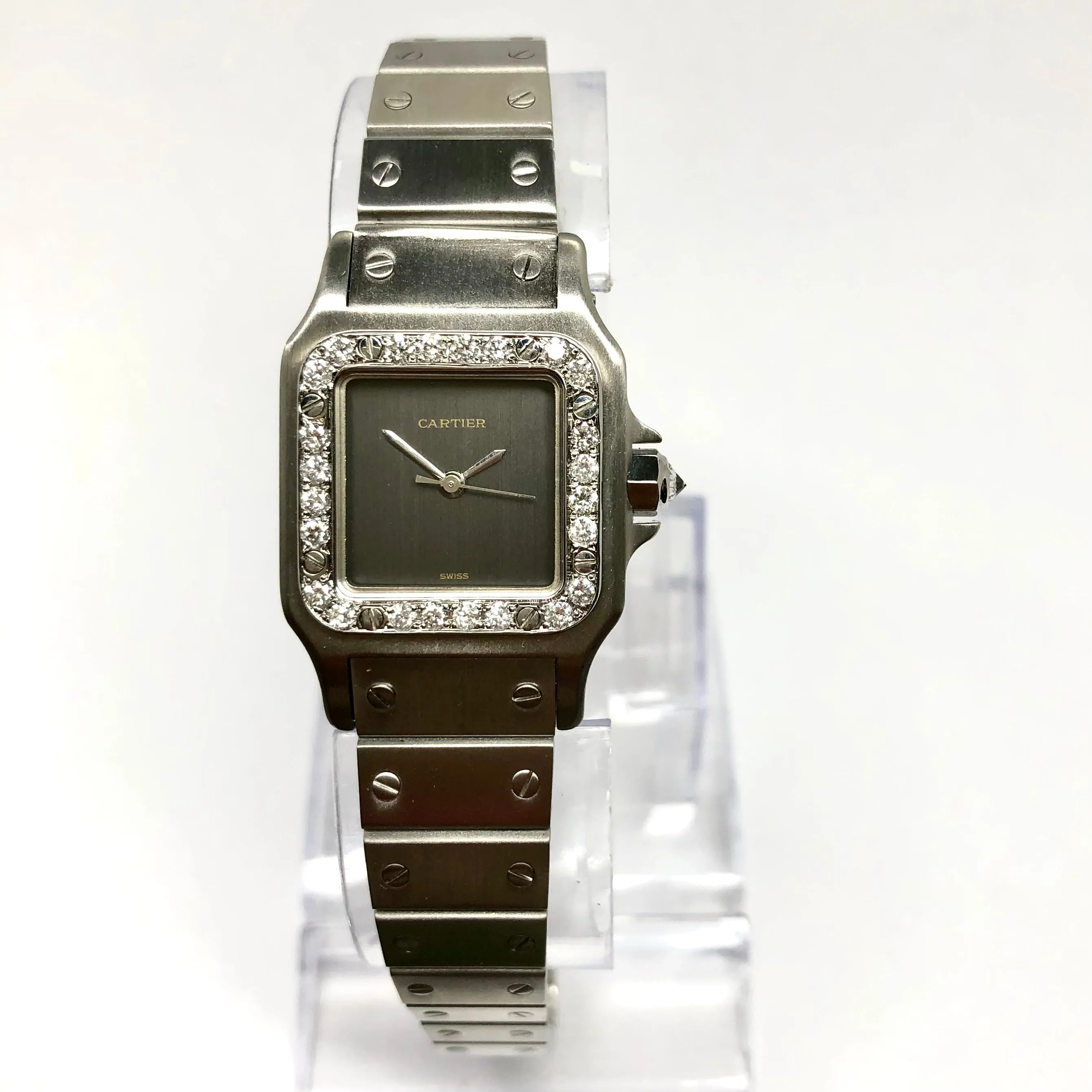 CARTIER SANTOS GALBEE 24mm Automatic Steel ~0.8TCW Diamond Watch