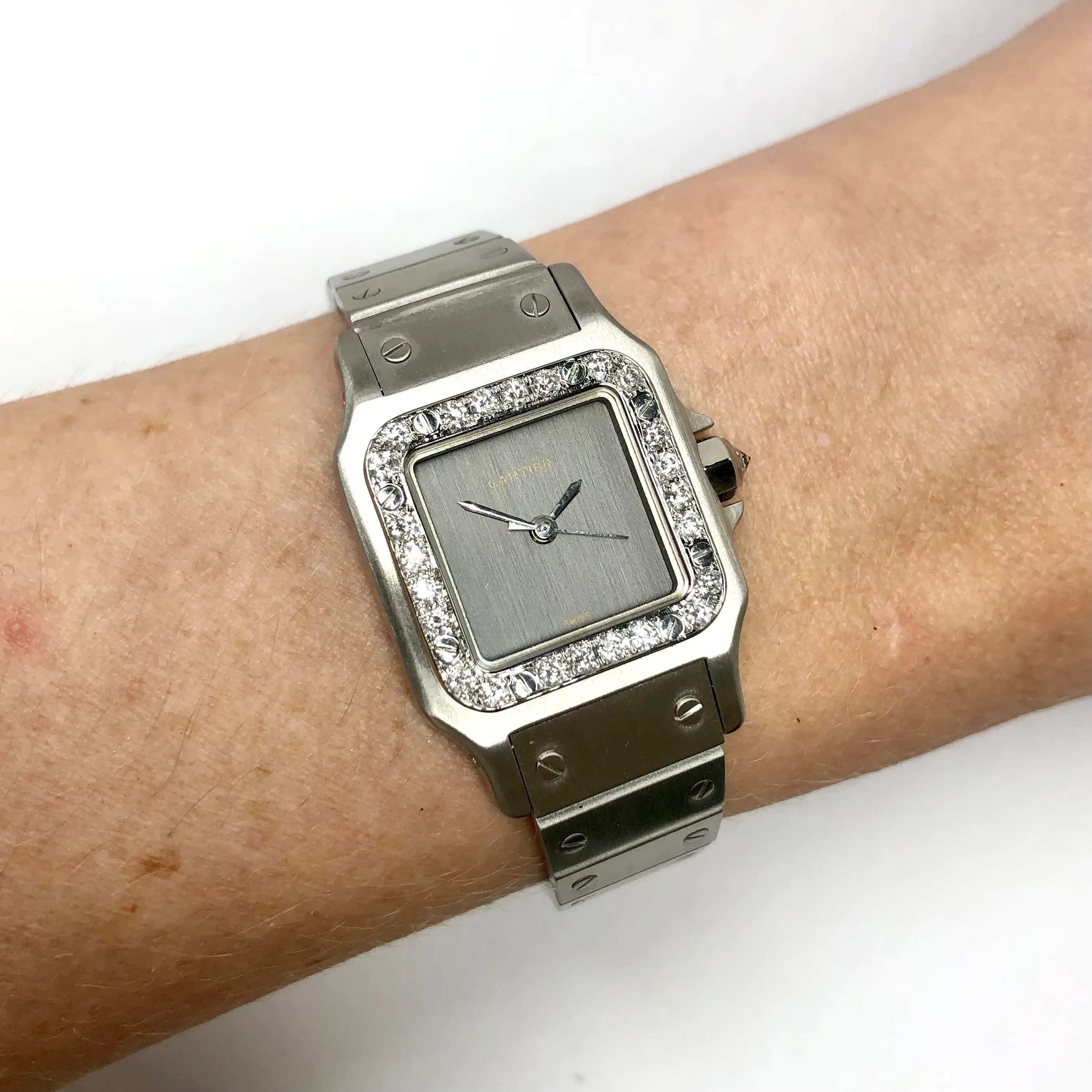 CARTIER SANTOS GALBEE 24mm Automatic Steel ~0.8TCW Diamond Watch