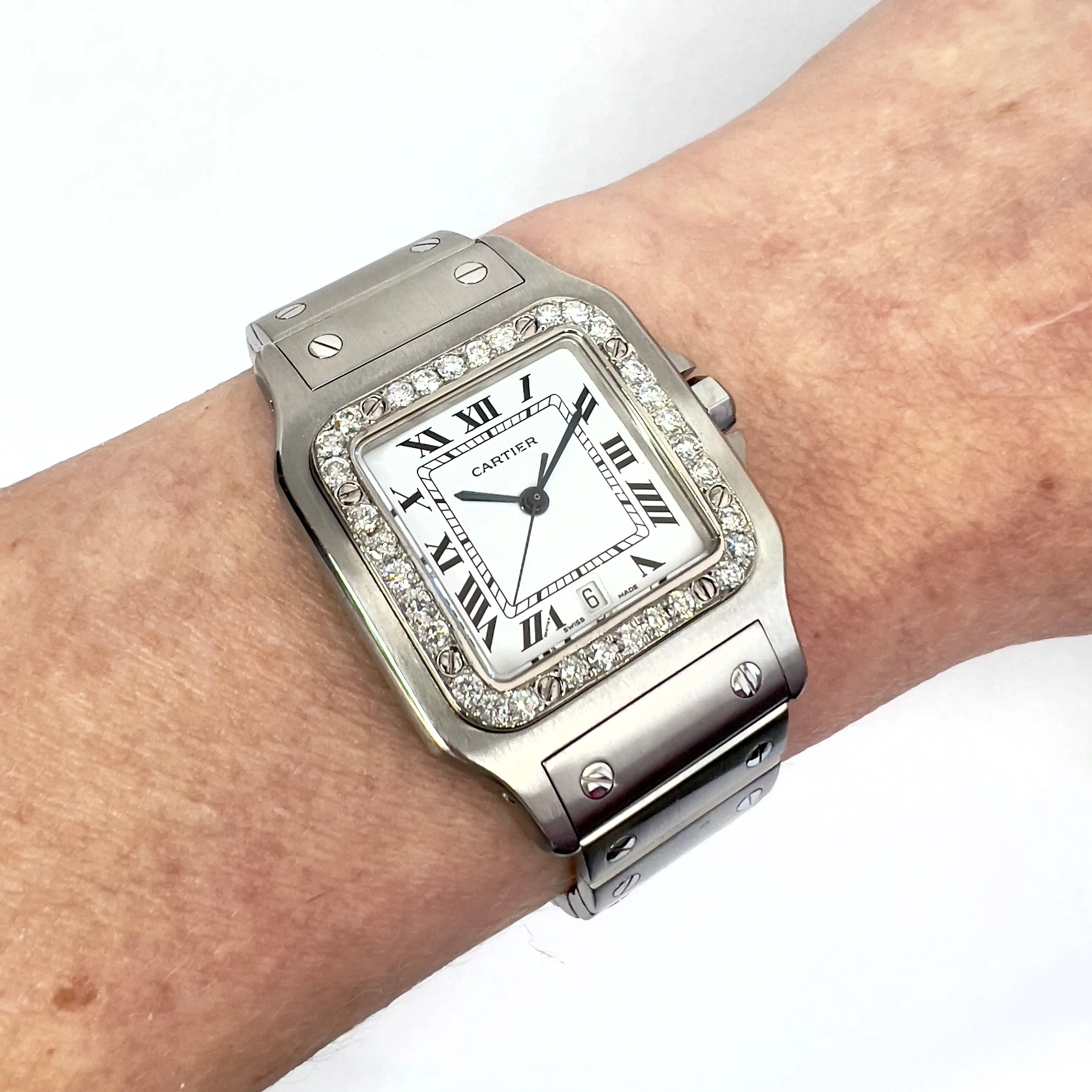 CARTIER SANTOS GALBEE 29mm Quartz Steel 0.85TCW Diamond Watch