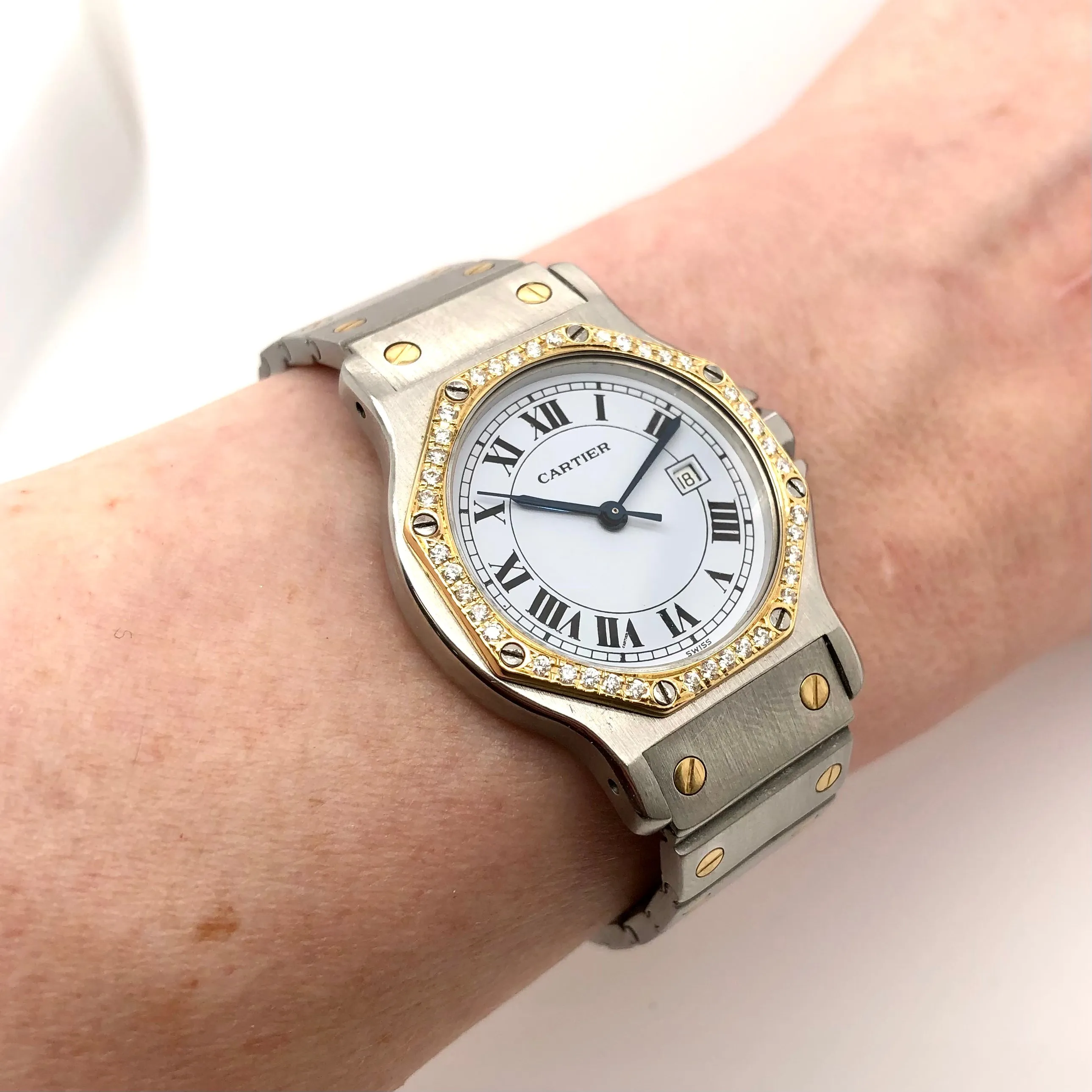 CARTIER SANTOS OCTAGON Automatic 31mm 2 Tone 0.38TCW DIAMOND Watch