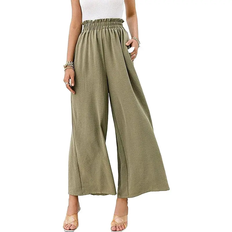 Cotton & Linen Solid High Waist Wide-leg Pants