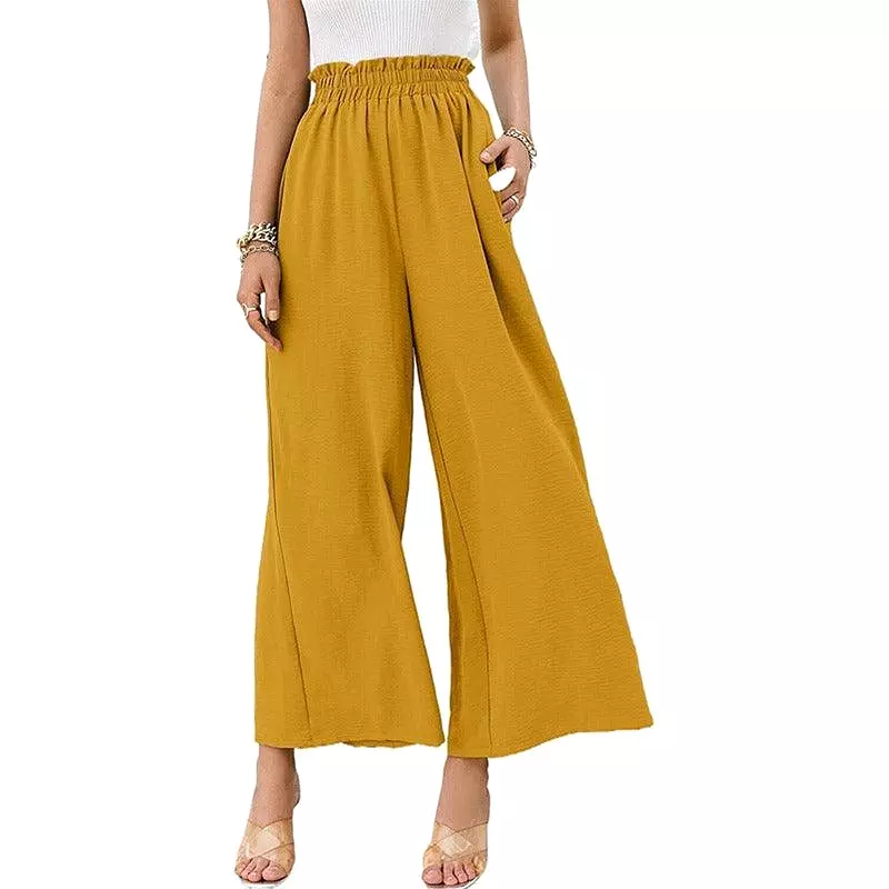 Cotton & Linen Solid High Waist Wide-leg Pants