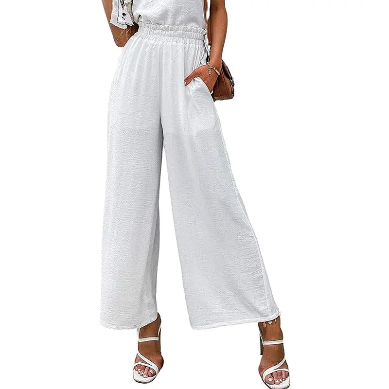 Cotton & Linen Solid High Waist Wide-leg Pants