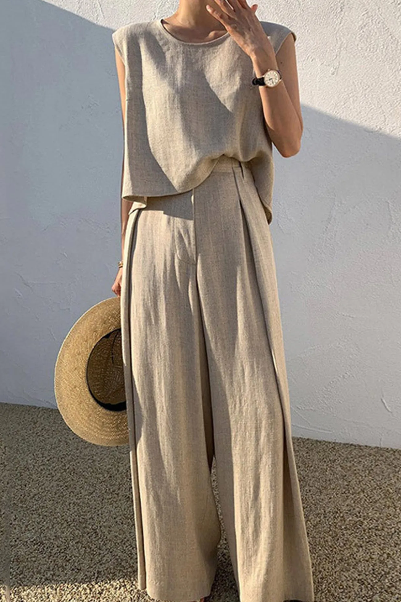 Cotton Solid Tank Pants Suits