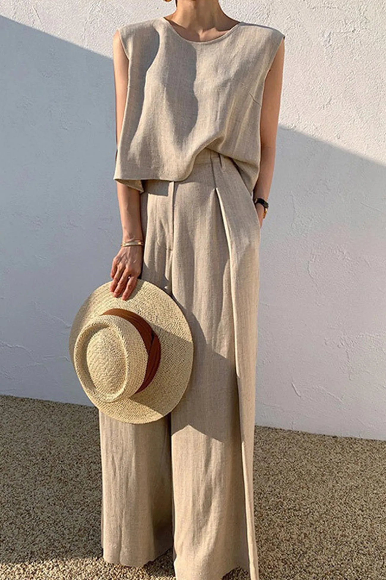 Cotton Solid Tank Pants Suits