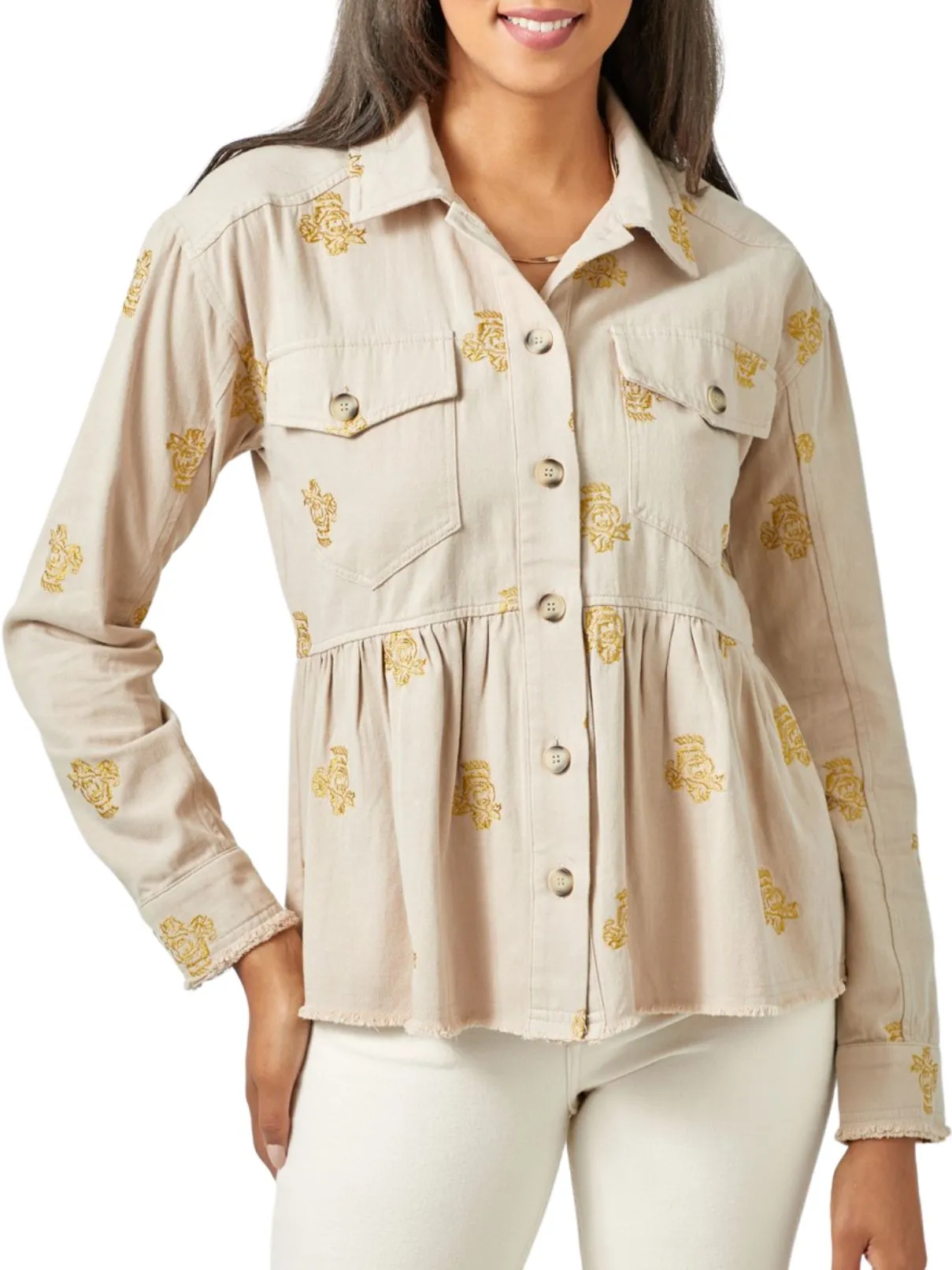 Embroidered Peplum Jacket in Pistachio