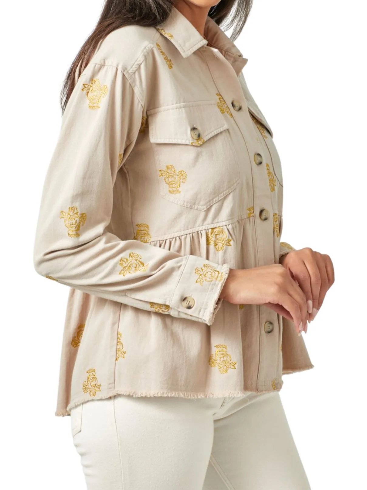 Embroidered Peplum Jacket in Pistachio