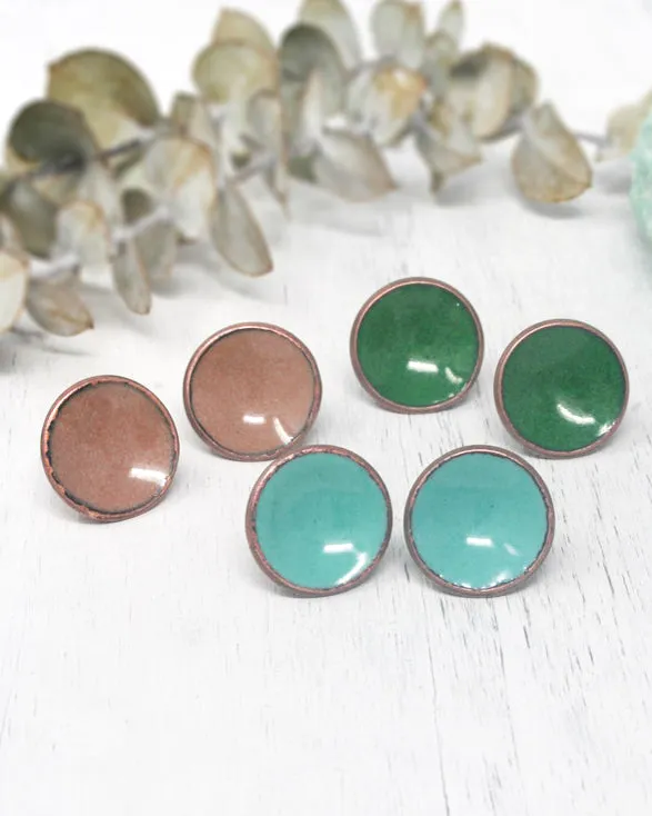 Enameled penny post earrings- new enamel blends