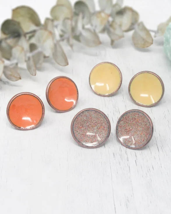 Enameled penny post earrings- new enamel blends