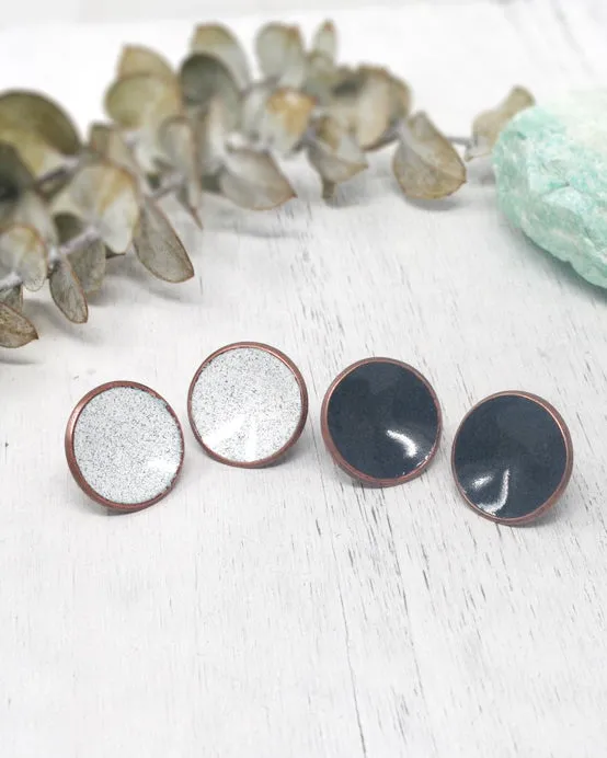 Enameled penny post earrings- new enamel blends