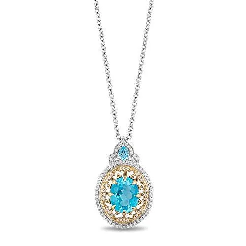 Enchanted Disney Fine Jewelry 10K White and Yellow Gold with 1/5 CTTW Diamond and Swiss Blue Topaz Aladdin Cave Of Wonders Penda