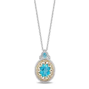 Enchanted Disney Fine Jewelry 10K White and Yellow Gold with 1/5 CTTW Diamond and Swiss Blue Topaz Aladdin Cave Of Wonders Penda