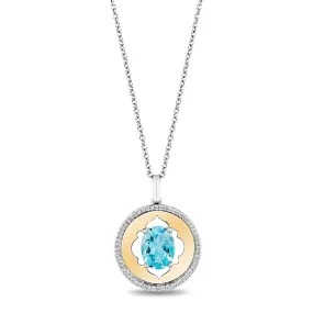 Enchanted Disney Fine Jewelry 14K White Gold and Yellow Gold with 1/6 CTTW Diamond and Swiss Blue Topaz Jasmine Arabesque Pendan