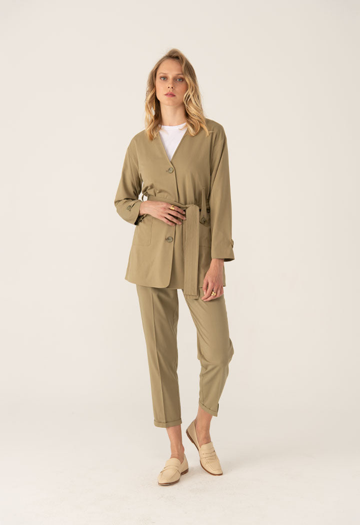 Folded Hem Linen Trouser