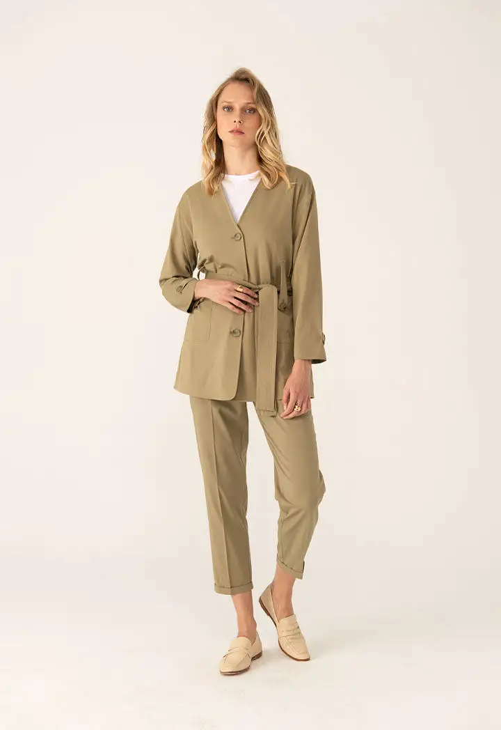 Folded Hem Linen Trouser