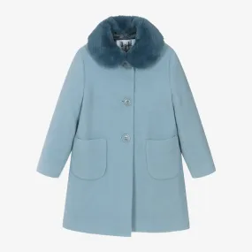 Girls Blue Felted Wool Coat