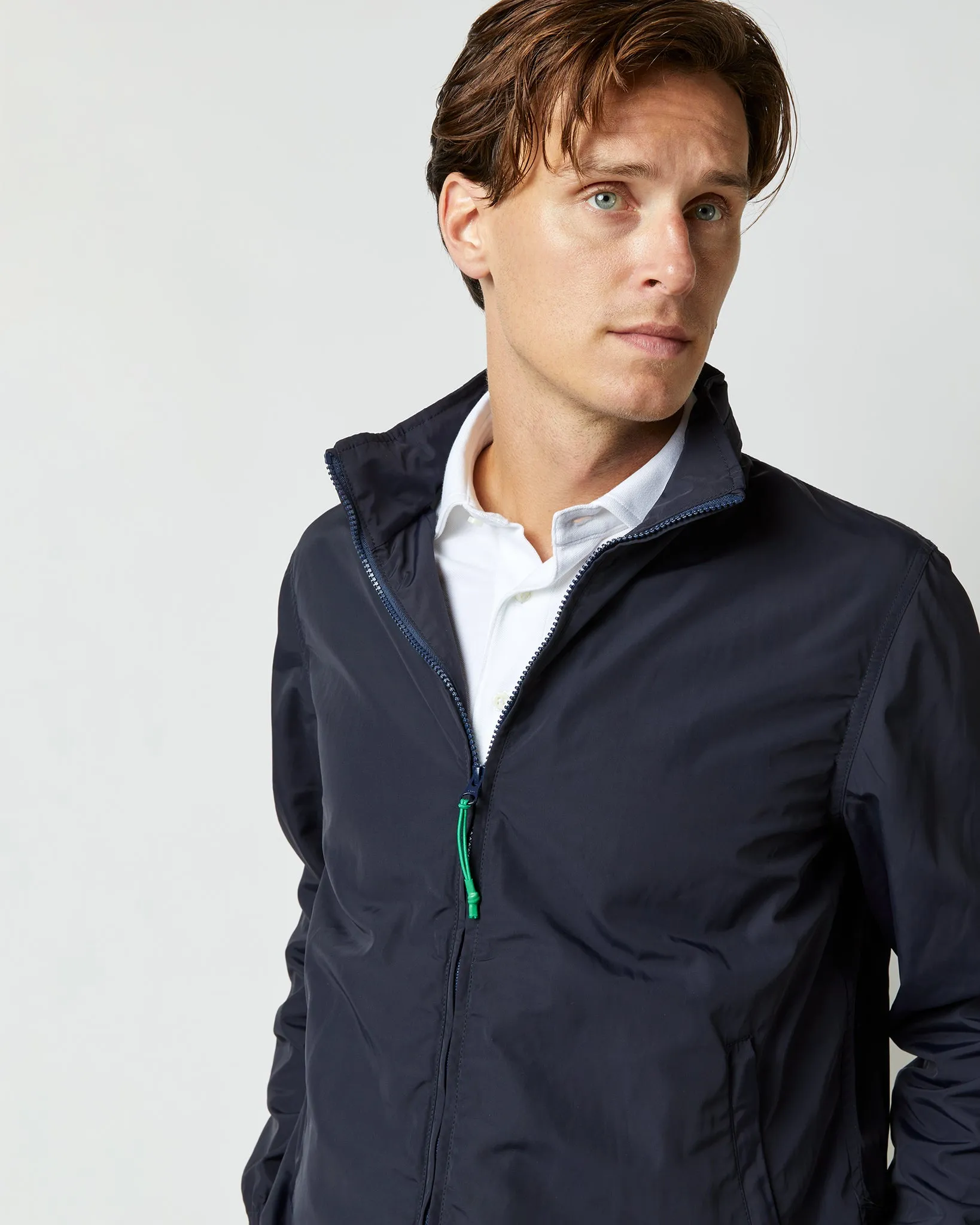 Hooded Track Jacket in Navy Nylon