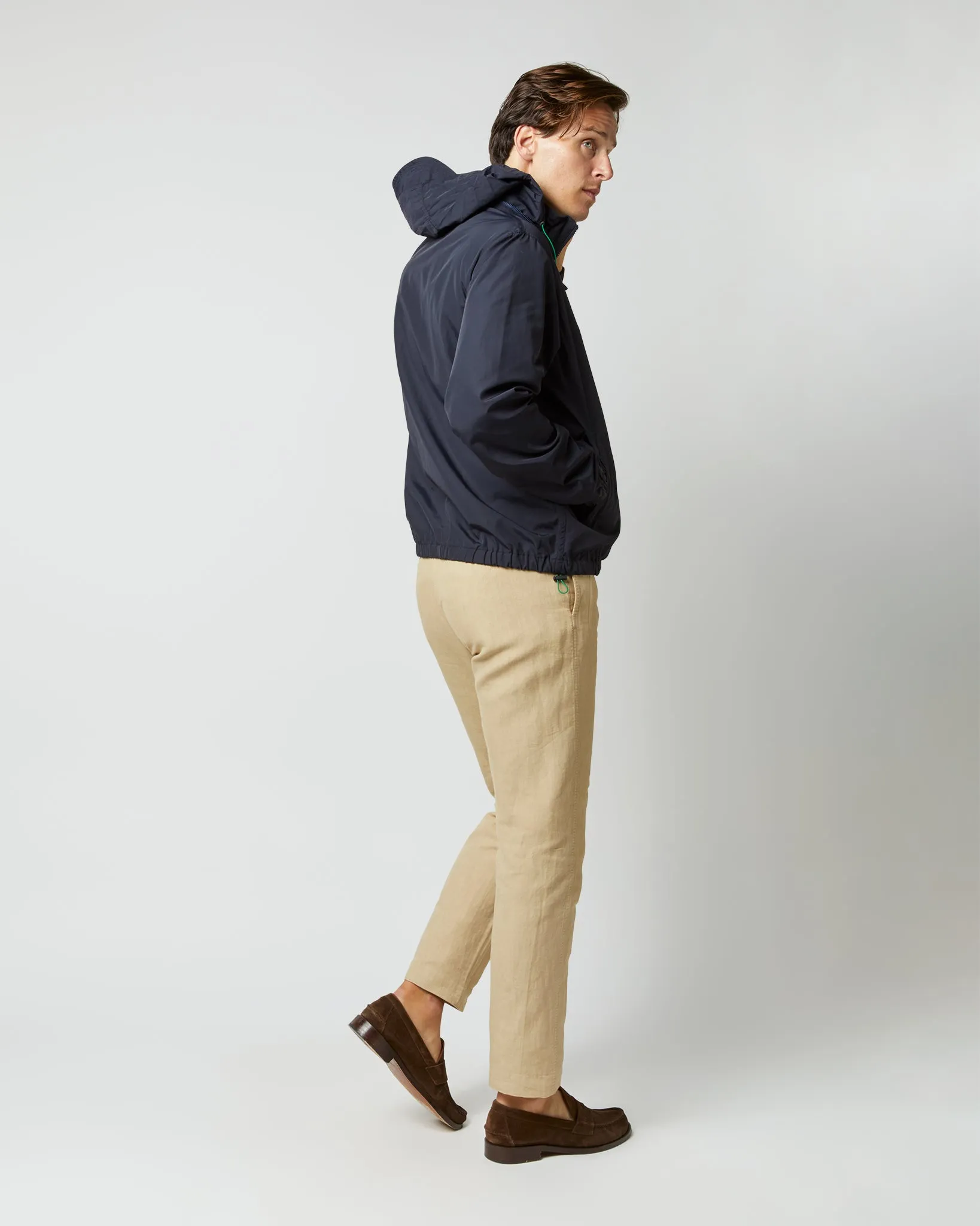 Hooded Track Jacket in Navy Nylon