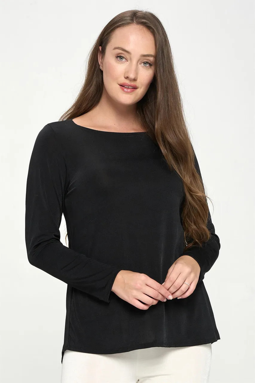 JOSTAR TOP *MISSY* BLACK SOLID HI LO LONG SLEEVE