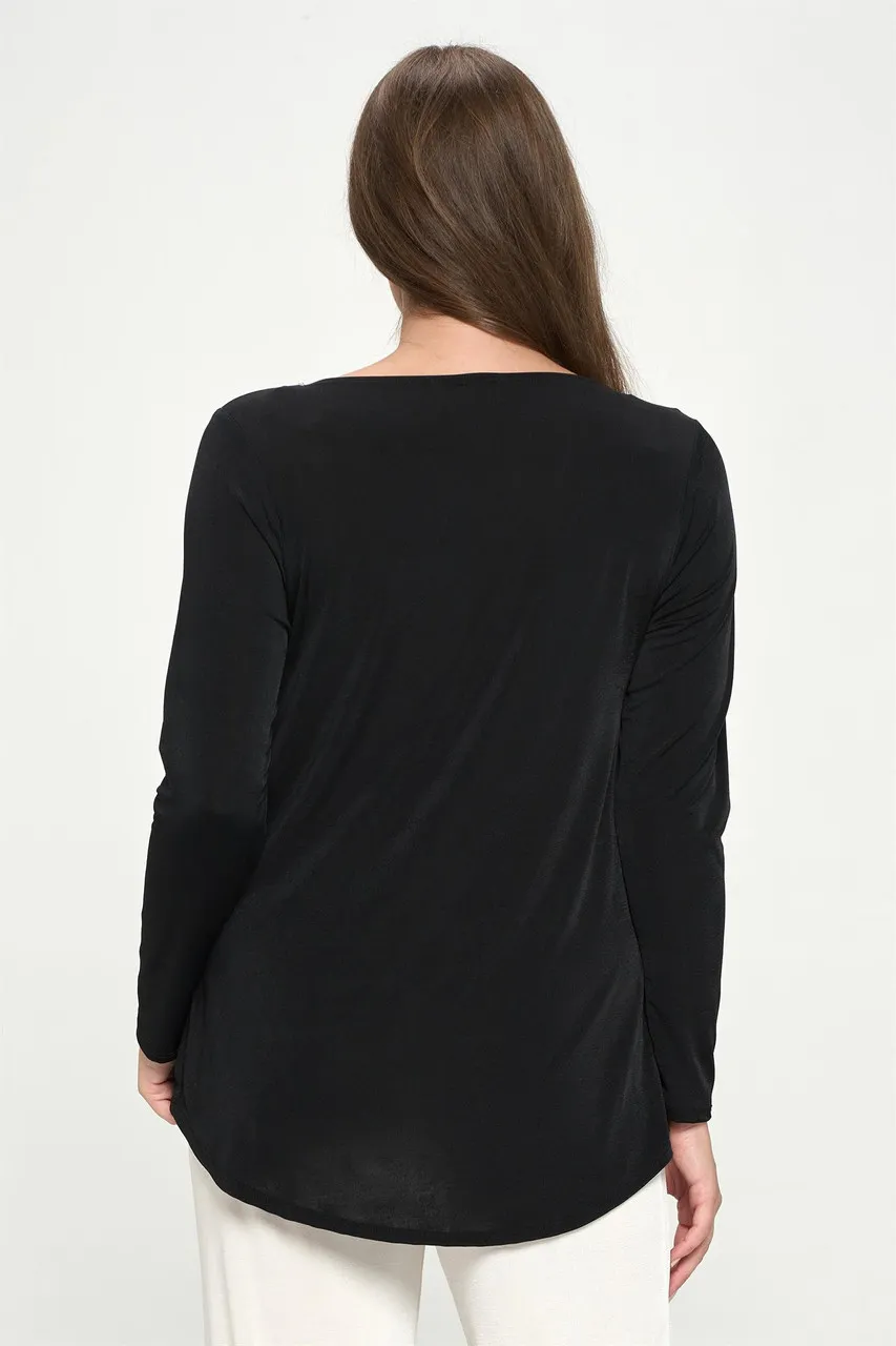 JOSTAR TOP *MISSY* BLACK SOLID HI LO LONG SLEEVE