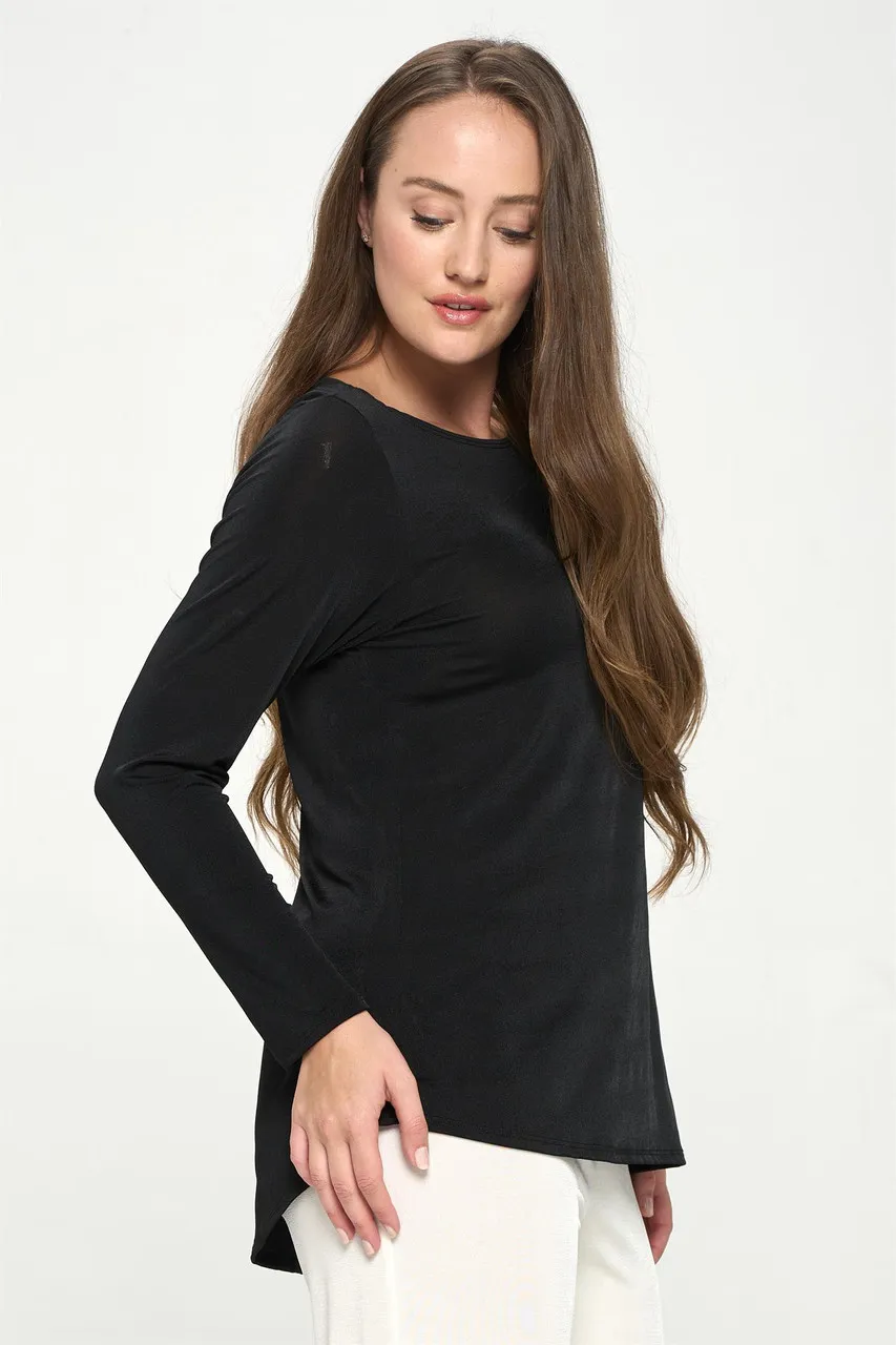 JOSTAR TOP *MISSY* BLACK SOLID HI LO LONG SLEEVE