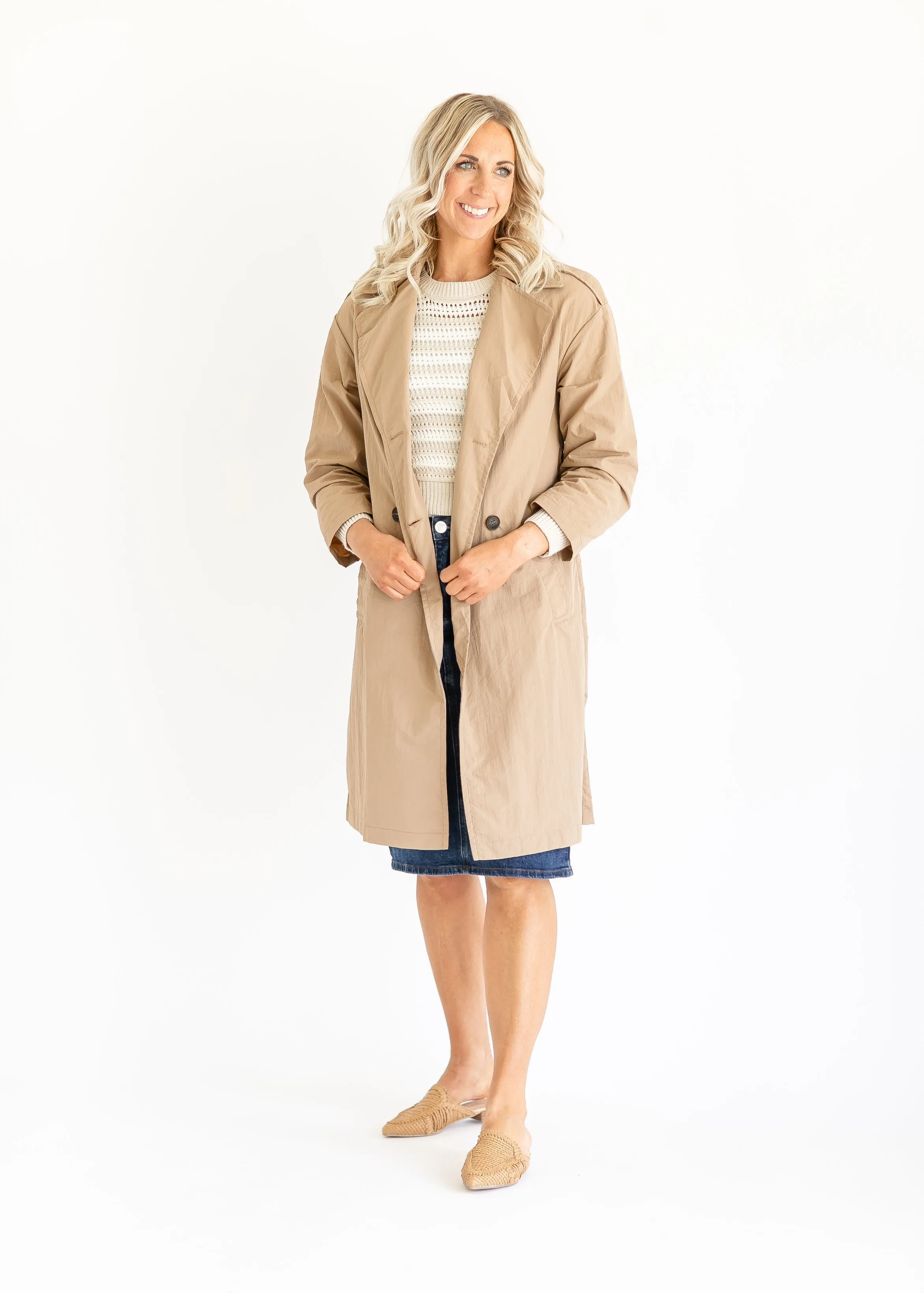 Long Button Up Belted Trench Coat - FINAL SALE