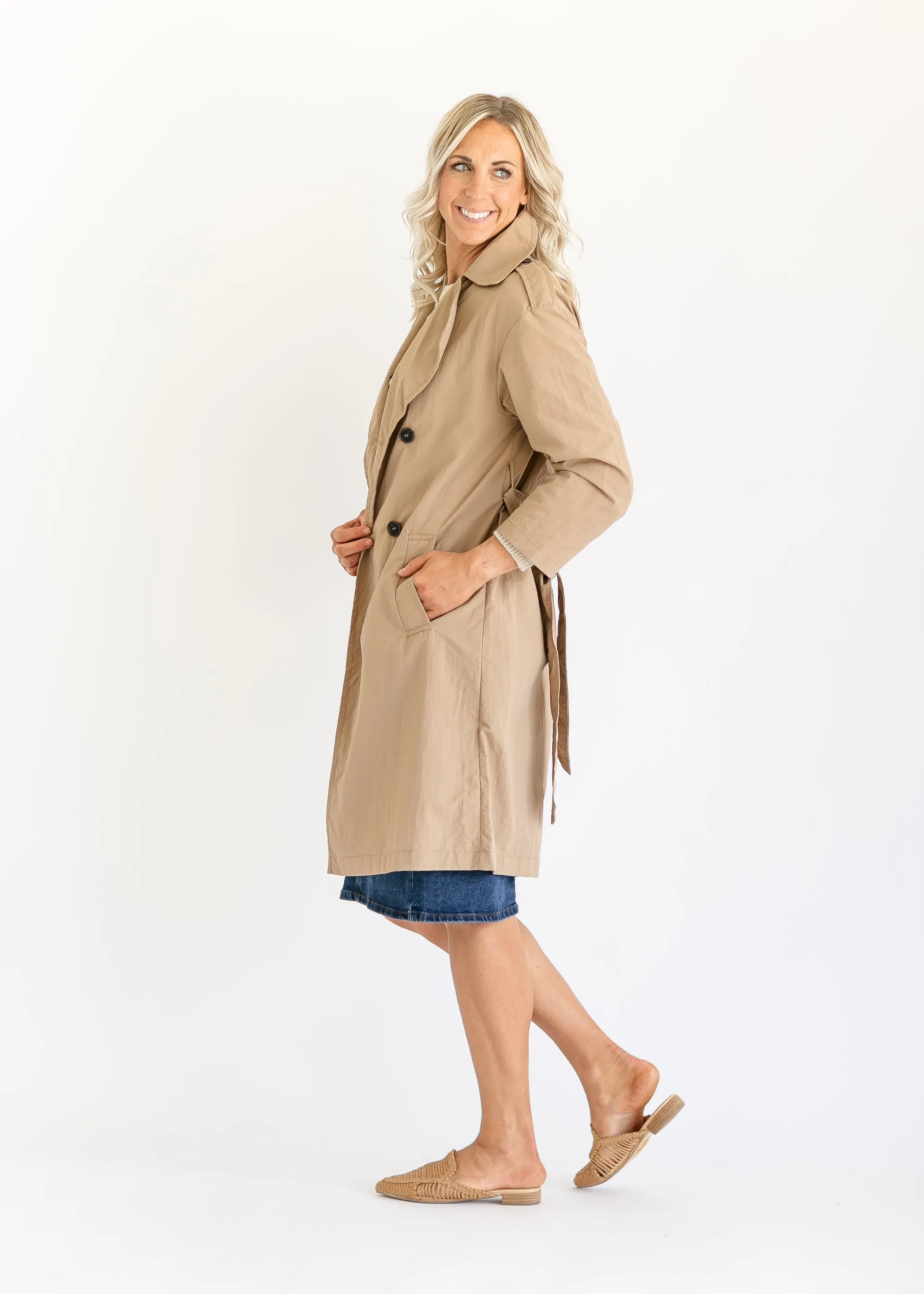 Long Button Up Belted Trench Coat - FINAL SALE