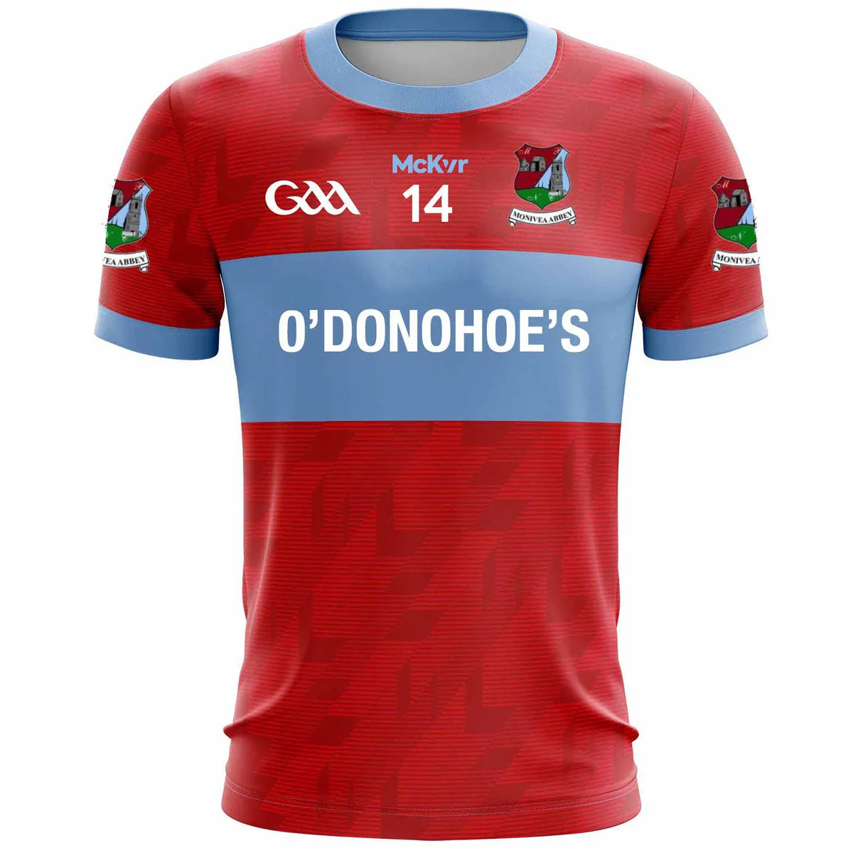 Mc Keever Monivea Abbey GAA Numbered Playing Jersey - Womens - Red/Sky