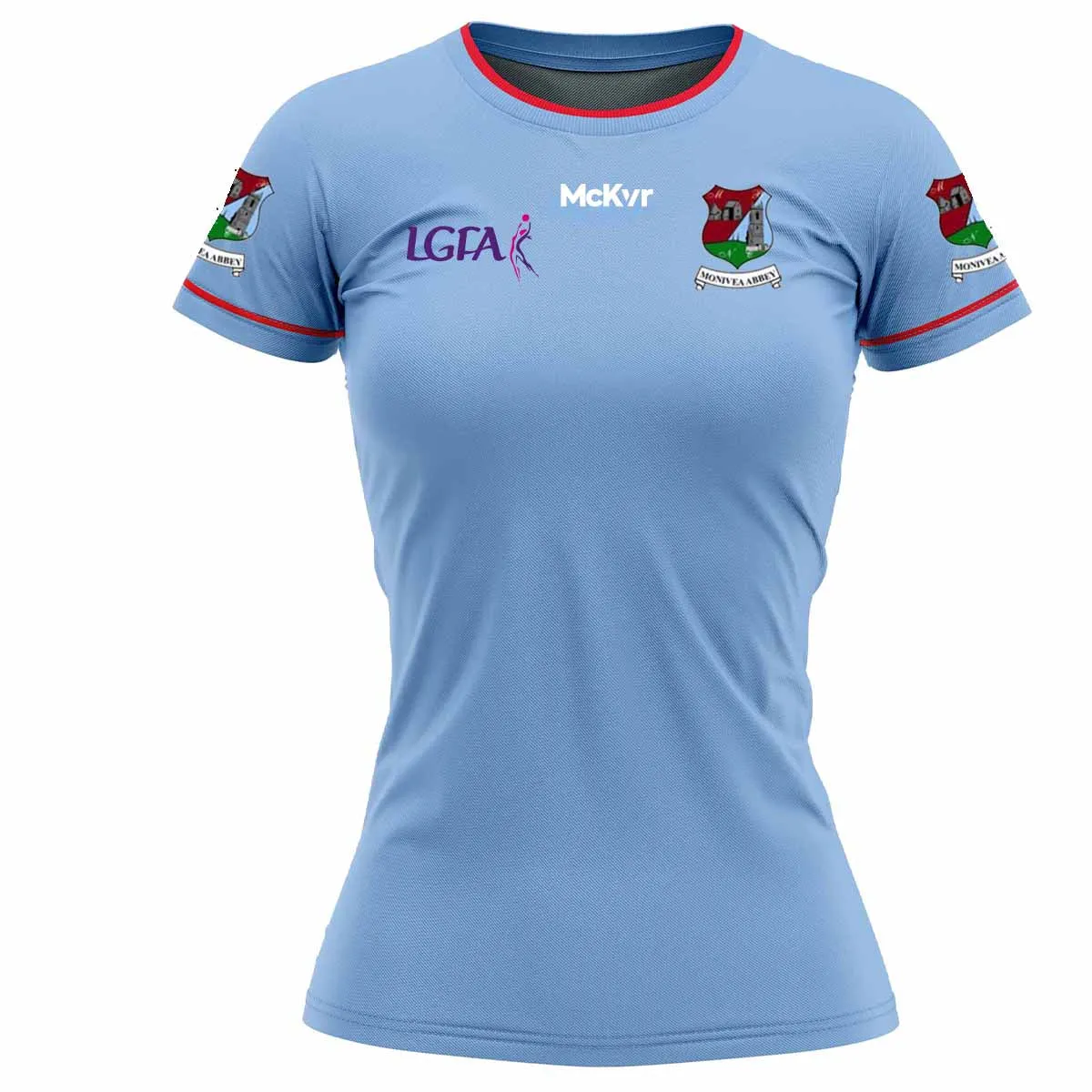 Mc Keever Monivea Abbey LGFA Away Jersey - Womens - Sky/Red